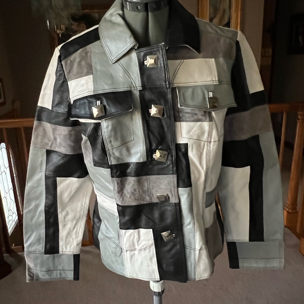 Vintage 70’s  Collective Works of Berek L M Groovy Patchwork Leather Jacket Coat